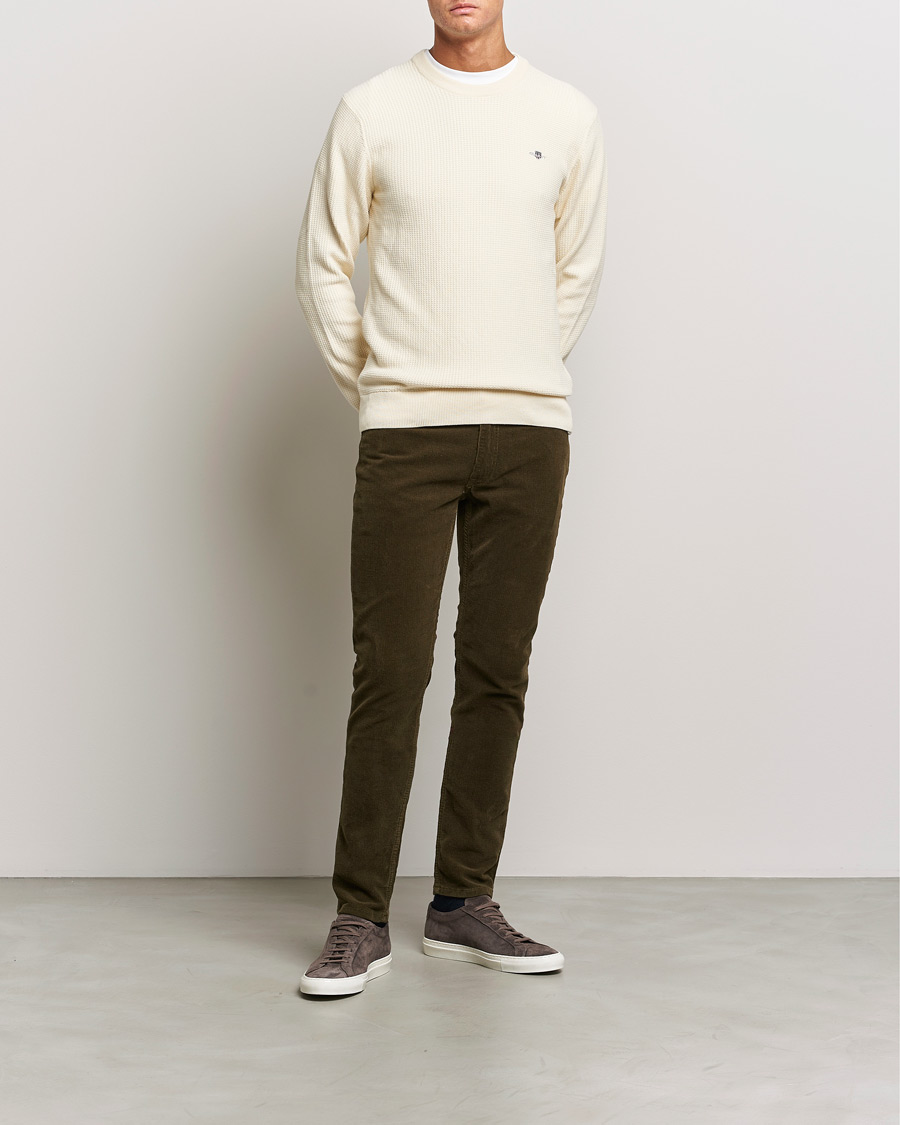 Mies | Puserot | GANT | Cotton Micro Textured Crew Neck Cream