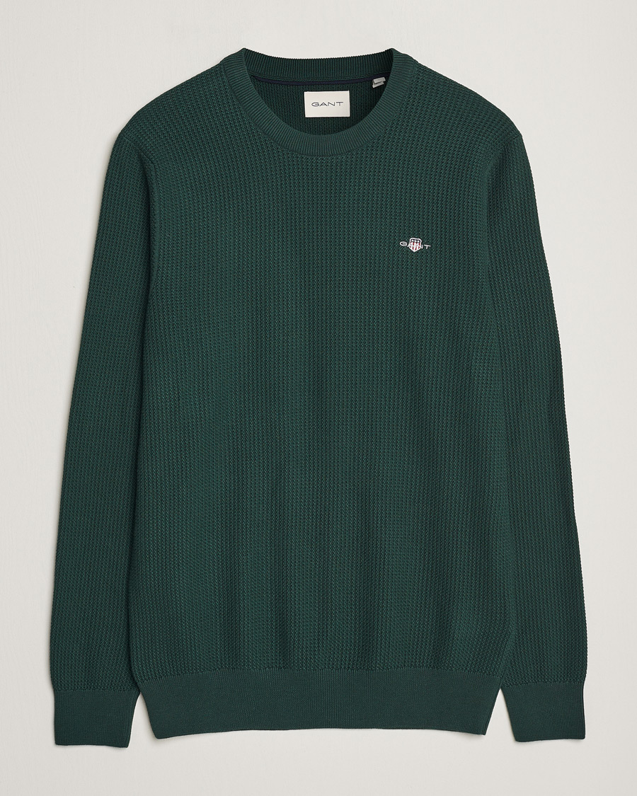 Mies | Puserot | GANT | Cotton Micro Textured Crew Neck Tartan Green