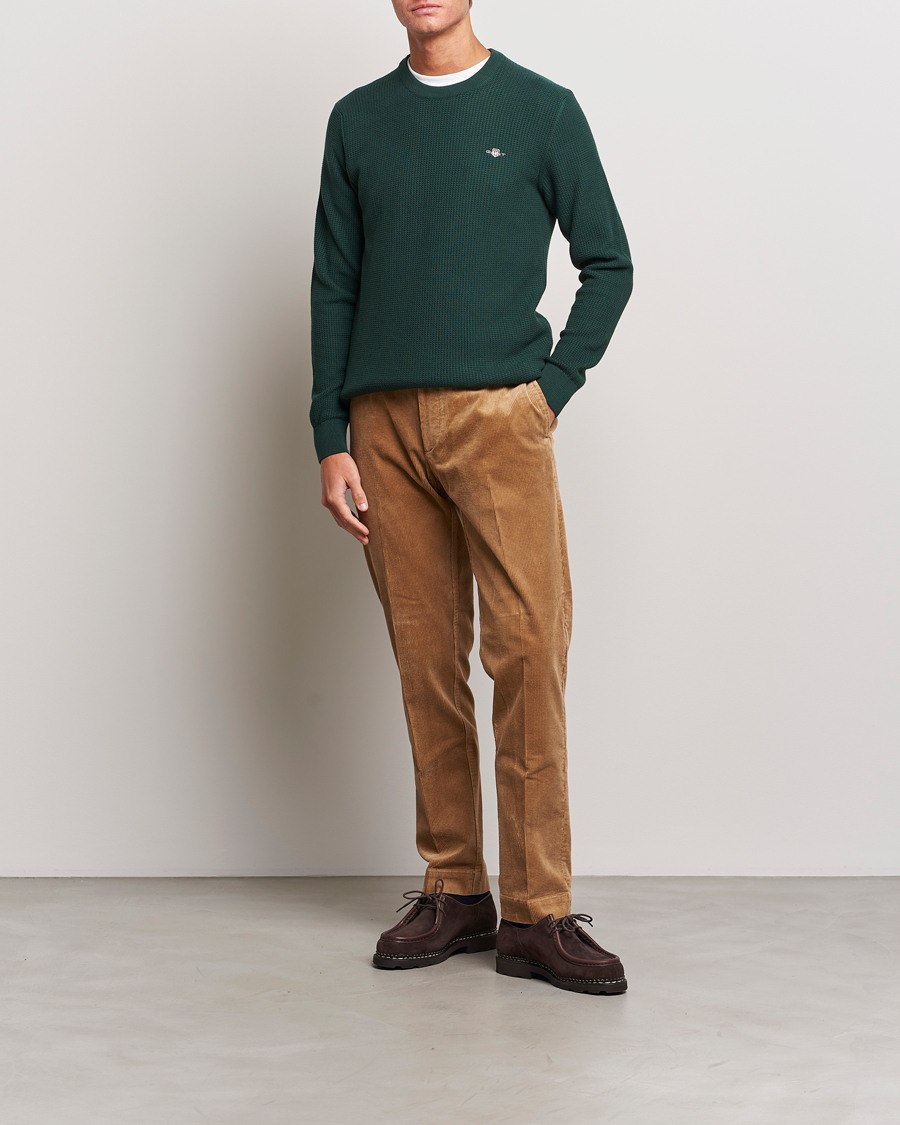 Mies | Puserot | GANT | Cotton Micro Textured Crew Neck Tartan Green