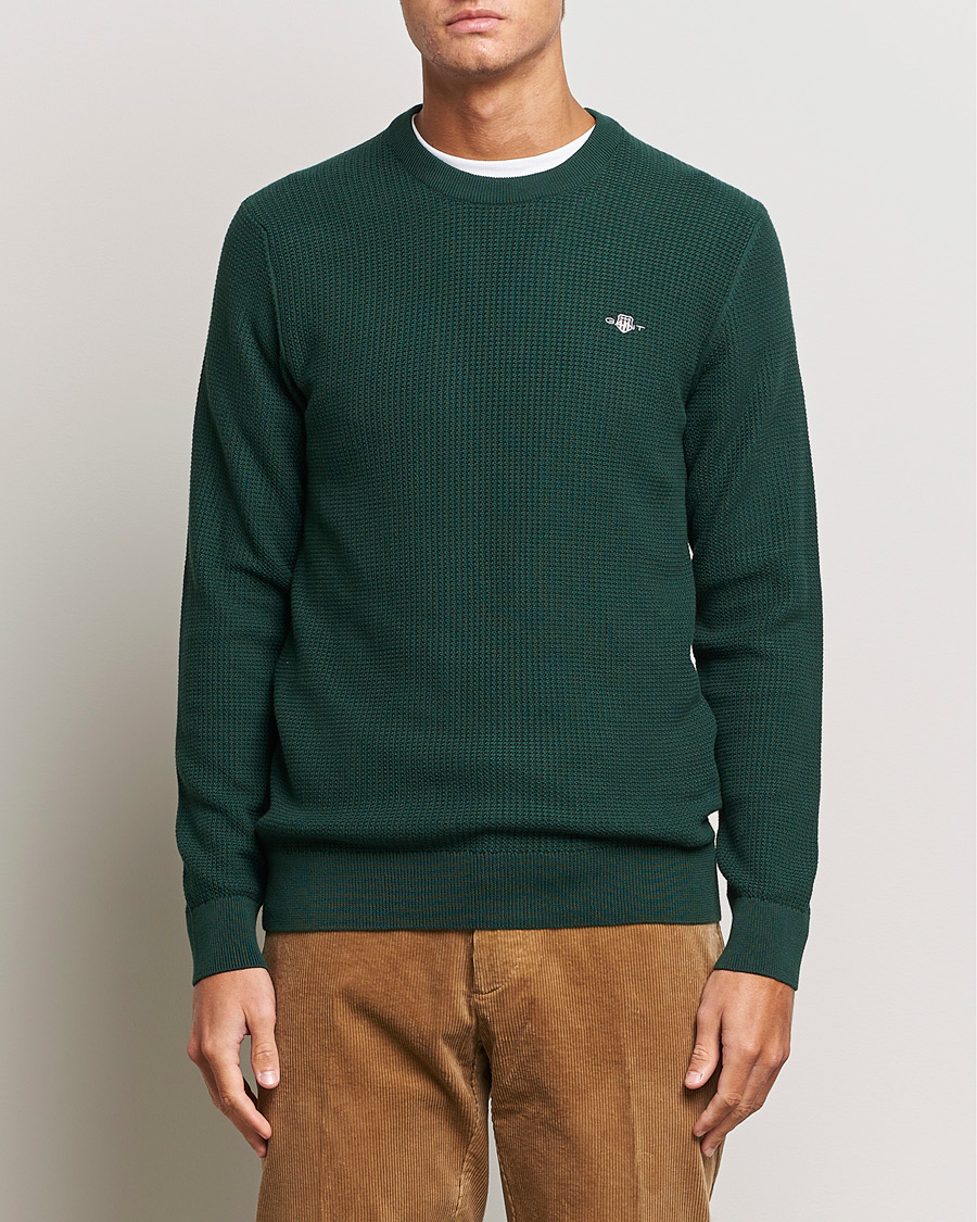 Mies | Puserot | GANT | Cotton Micro Textured Crew Neck Tartan Green