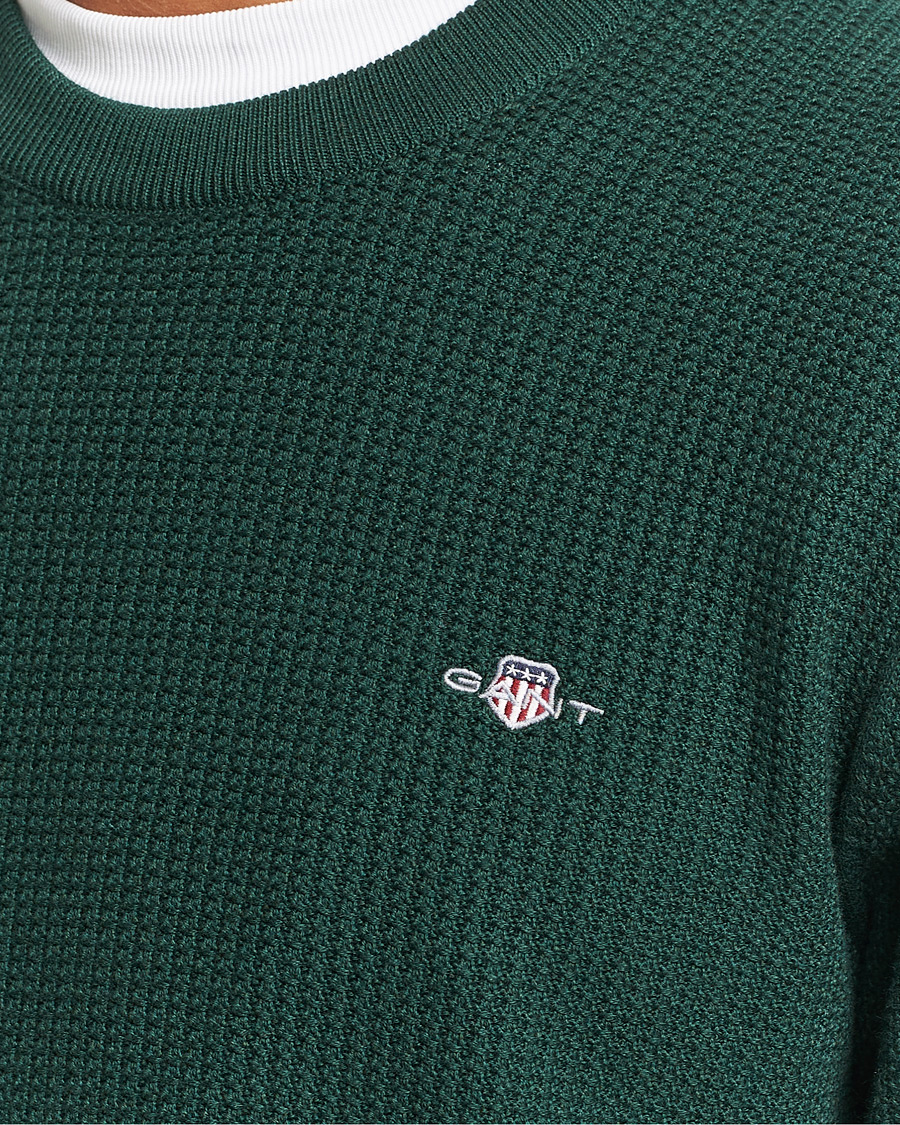 Mies | Puserot | GANT | Cotton Micro Textured Crew Neck Tartan Green