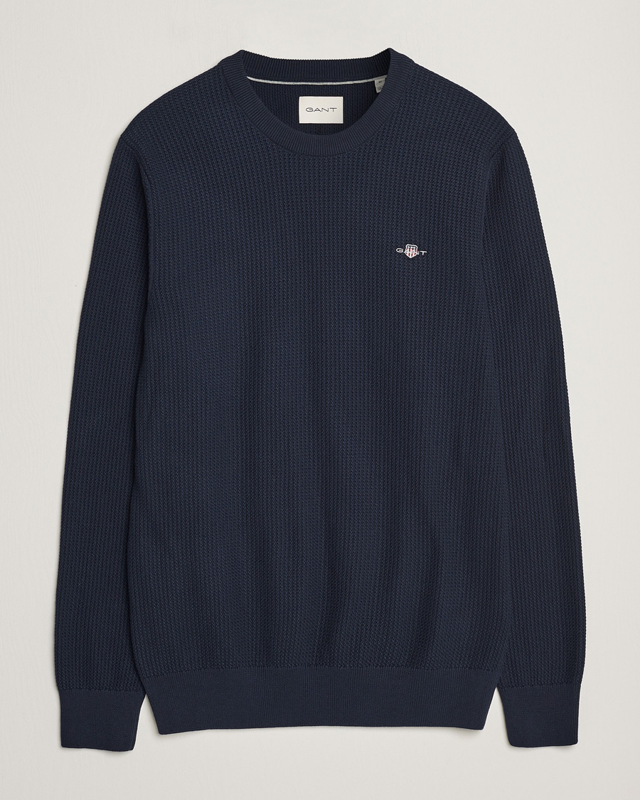 Mies | Puserot | GANT | Cotton Micro Textured Crew Neck Evening Blue