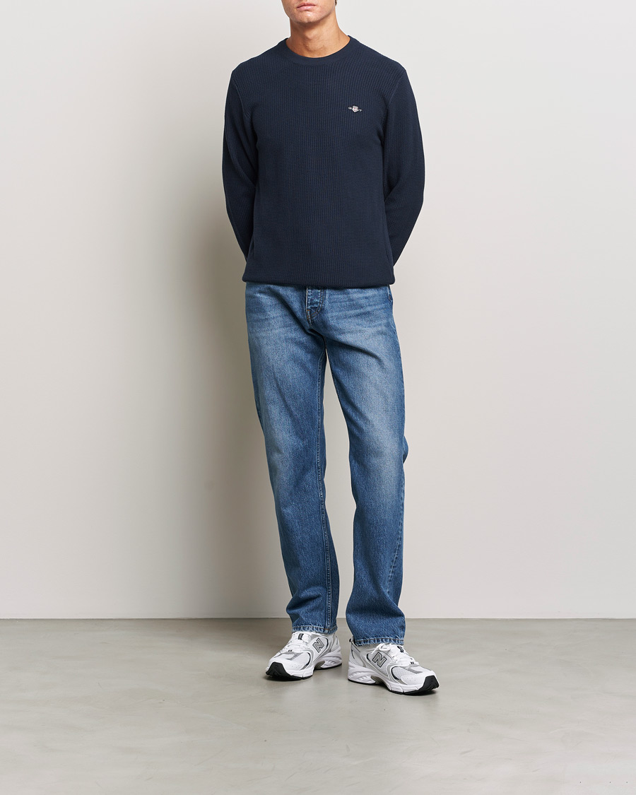 Mies | Puserot | GANT | Cotton Micro Textured Crew Neck Evening Blue