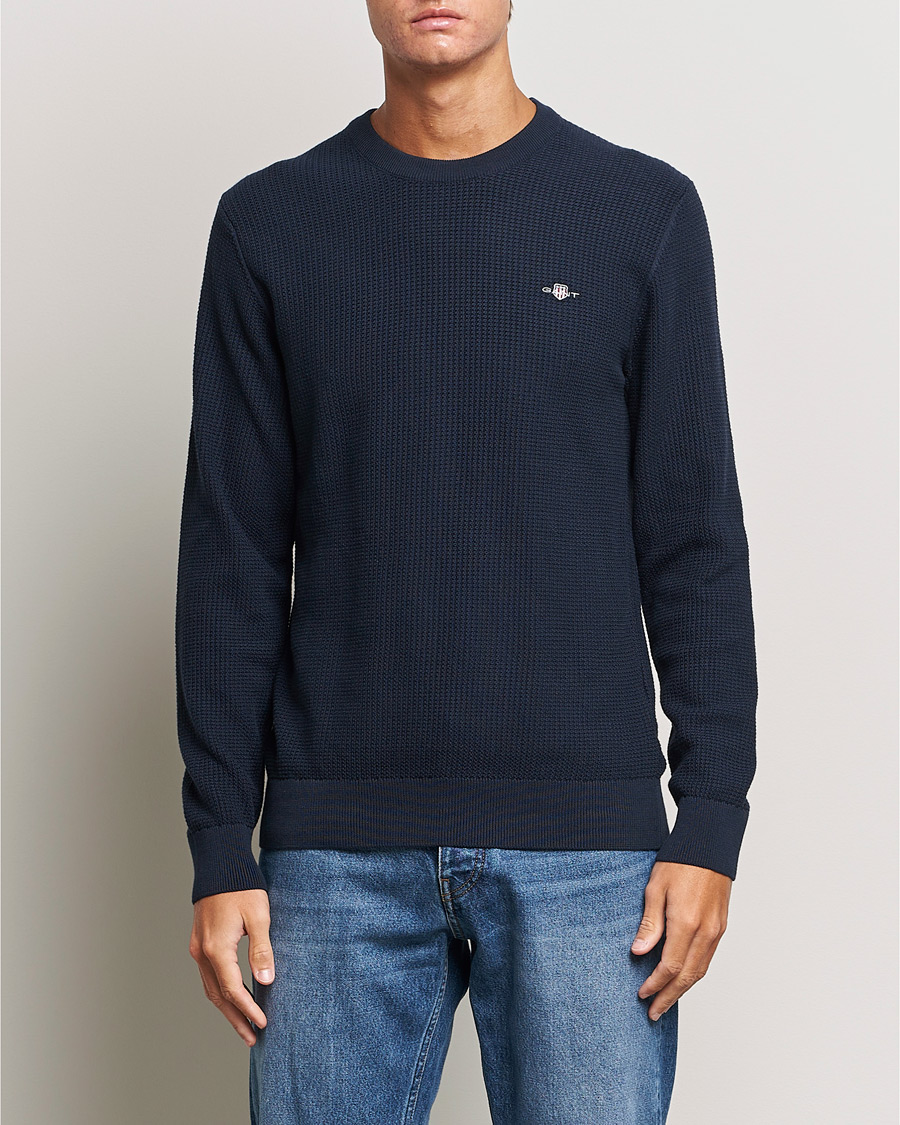 Mies | Puserot | GANT | Cotton Micro Textured Crew Neck Evening Blue