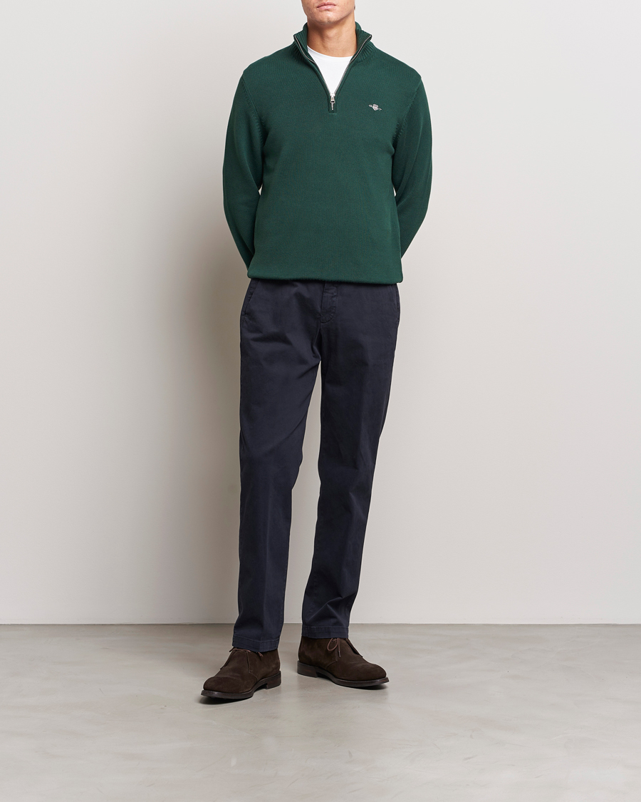 Mies | Puserot | GANT | Cotton Half Zip Tartan Green
