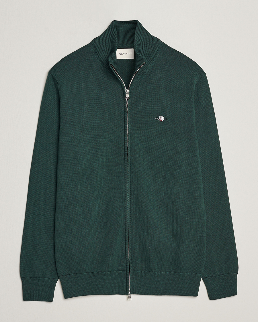 Mies | Puserot | GANT | Cotton Full Zip Tartan Green