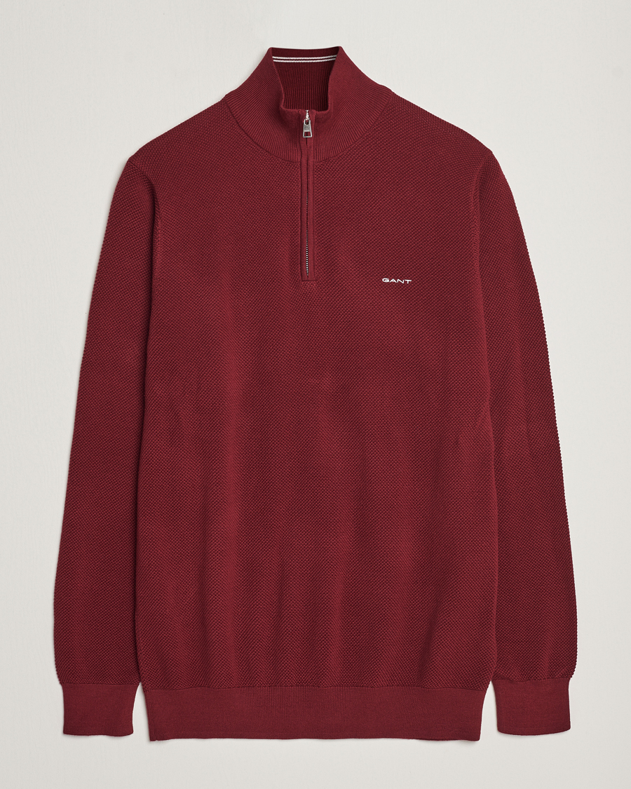 Mies | Puserot | GANT | Cotton Pique Half Zip Plumped Red