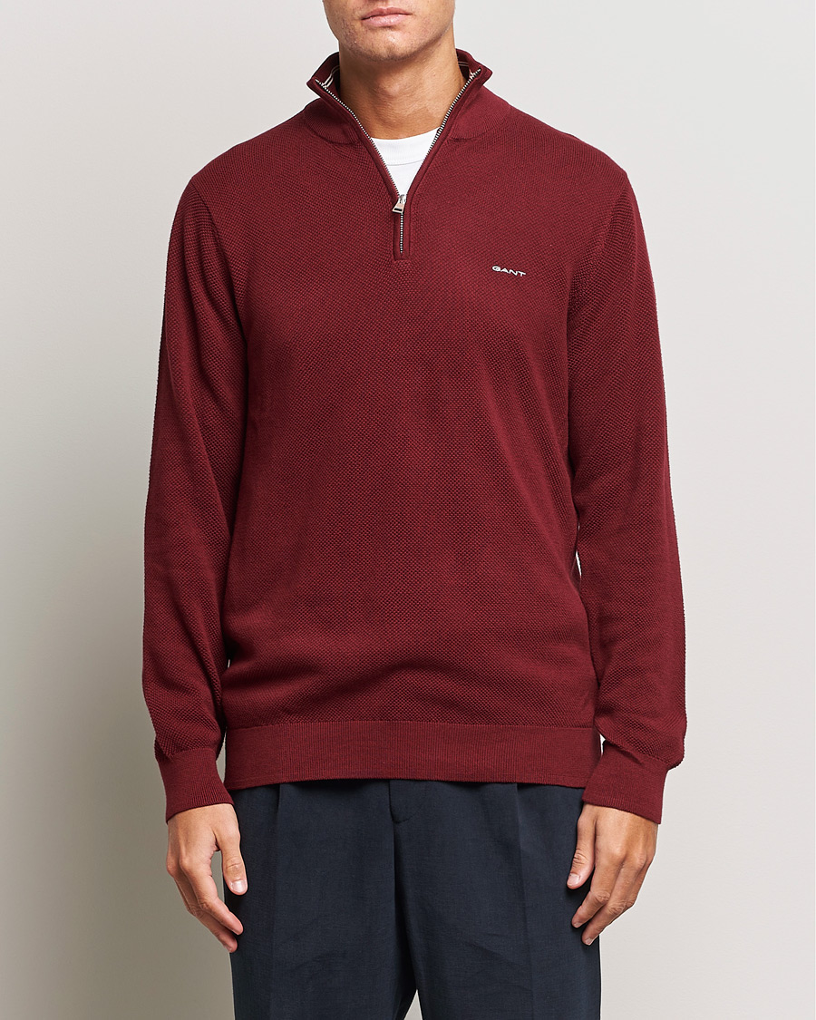 Mies | Puserot | GANT | Cotton Pique Half Zip Plumped Red