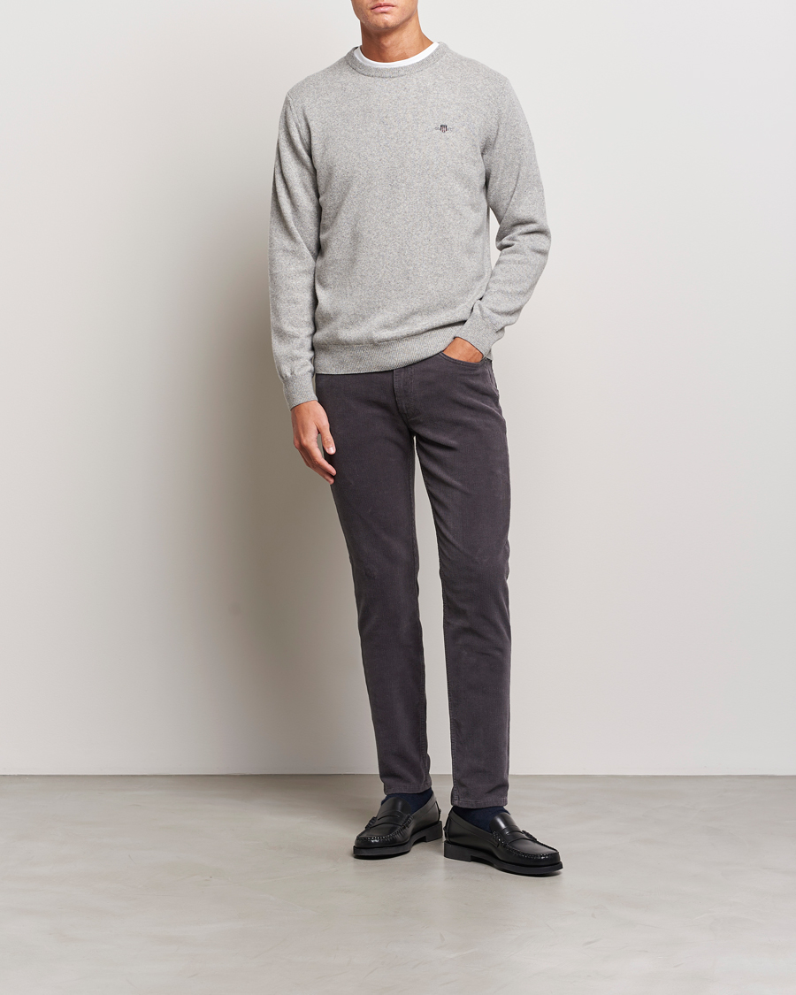 Mies | Puserot | GANT | Lambswool Crew Neck Pullover Grey Malange