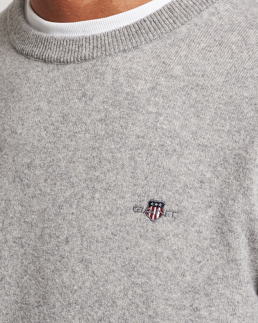 Mies | Puserot | GANT | Lambswool Crew Neck Pullover Grey Malange