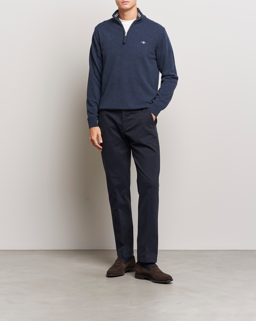 Mies | Puserot | GANT | Lambswool Half Zip Dark Navy Melange