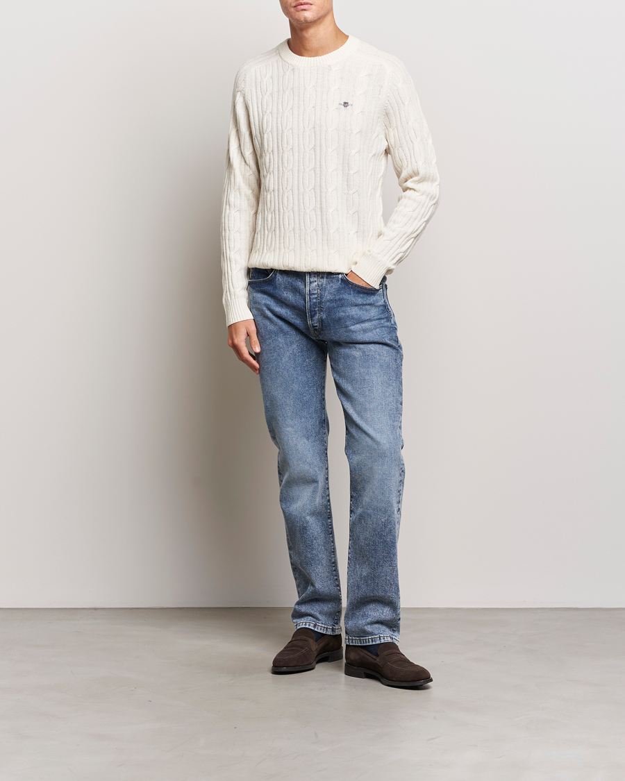 Mies | Puserot | GANT | Lambswool Cable Crew Neck Pullover Cream