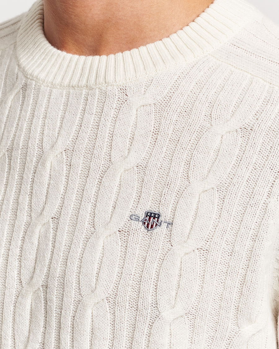 Mies | Puserot | GANT | Lambswool Cable Crew Neck Pullover Cream