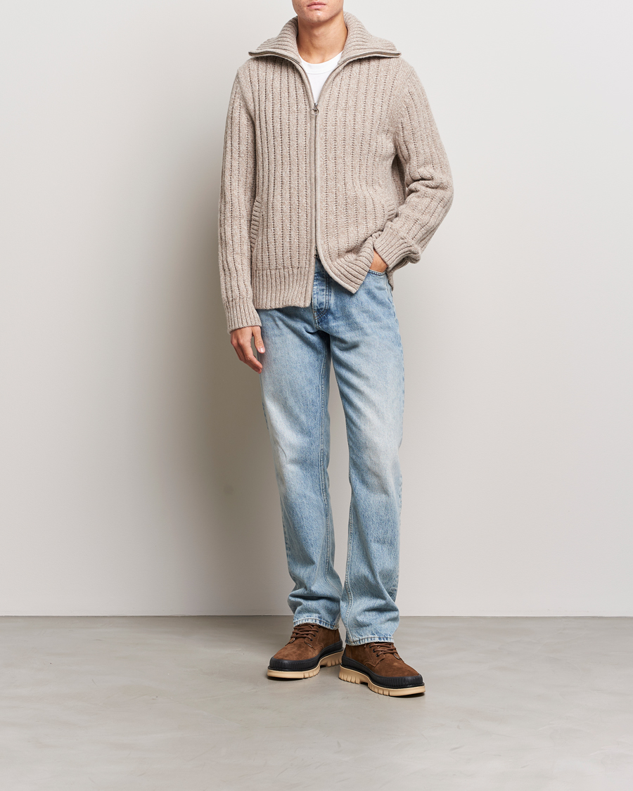Mies | Puserot | GANT | Heavy Structured Knitted Full Zip Light Beige Melange