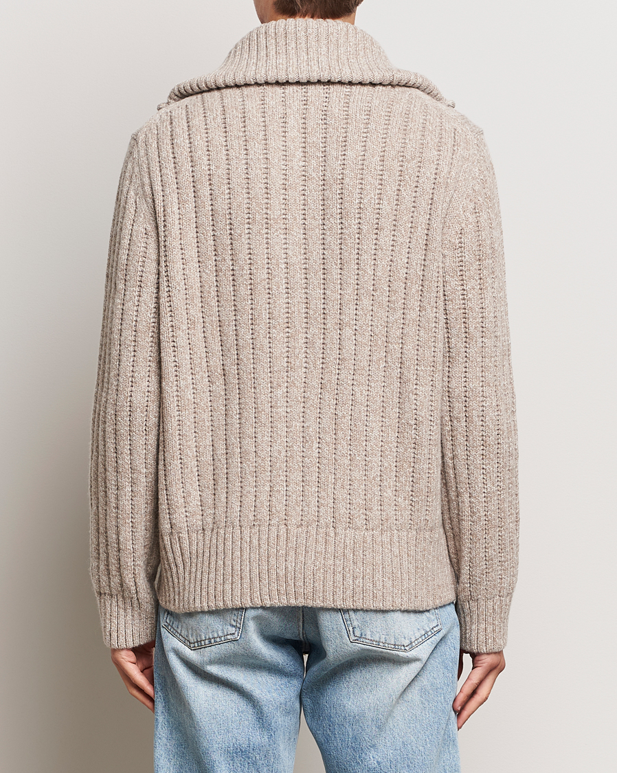 Mies | Puserot | GANT | Heavy Structured Knitted Full Zip Light Beige Melange