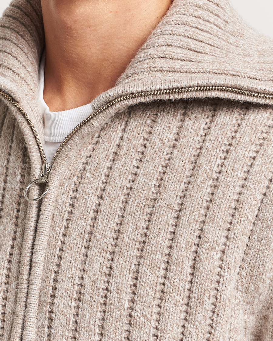Mies | Puserot | GANT | Heavy Structured Knitted Full Zip Light Beige Melange