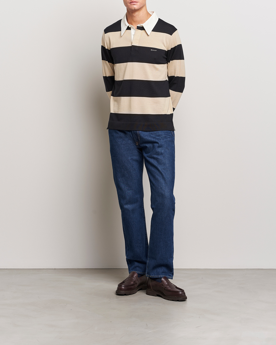 Mies | Puserot | GANT | Barstriped Knitted Rugger Beige/Navy