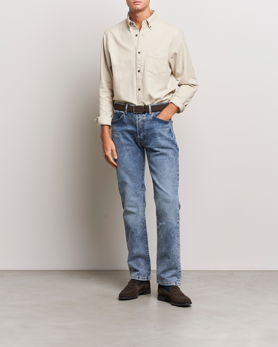 Mies | Kauluspaidat | GANT | Regular Fit Herringbone Flannel Shirt Cold Beige