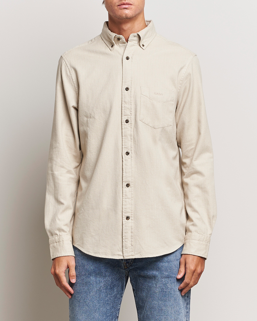 Mies |  | GANT | Regular Fit Herringbone Flannel Shirt Cold Beige