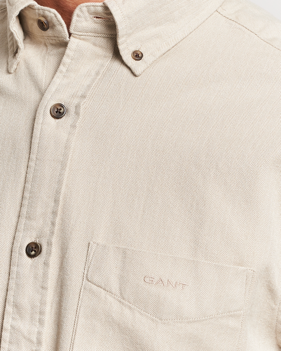 Mies | Kauluspaidat | GANT | Regular Fit Herringbone Flannel Shirt Cold Beige