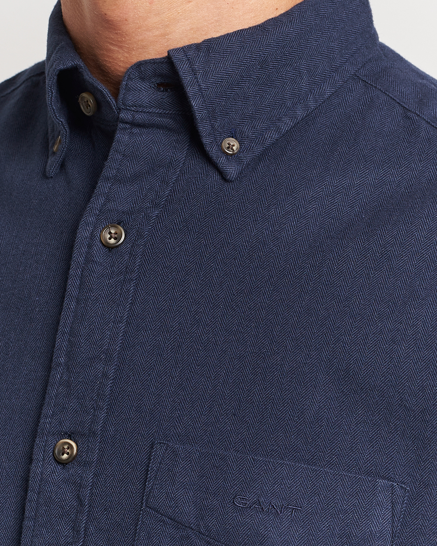 Mies | Kauluspaidat | GANT | Regular Fit Herringbone Flannel Shirt Marine