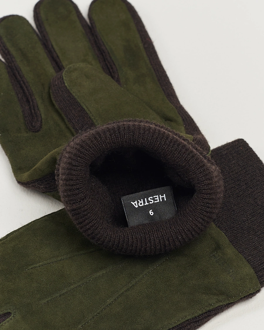 Mies |  | Hestra | Geoffery Suede Wool Tricot Glove Dark Olive