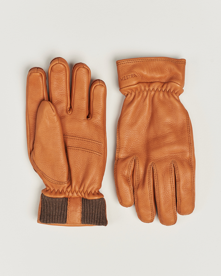 Mies | Hestra Kjetil Deerskin Rib Knitted Cuff Glove Cognac | Hestra | Kjetil Deerskin Rib Knitted Cuff Glove Cognac