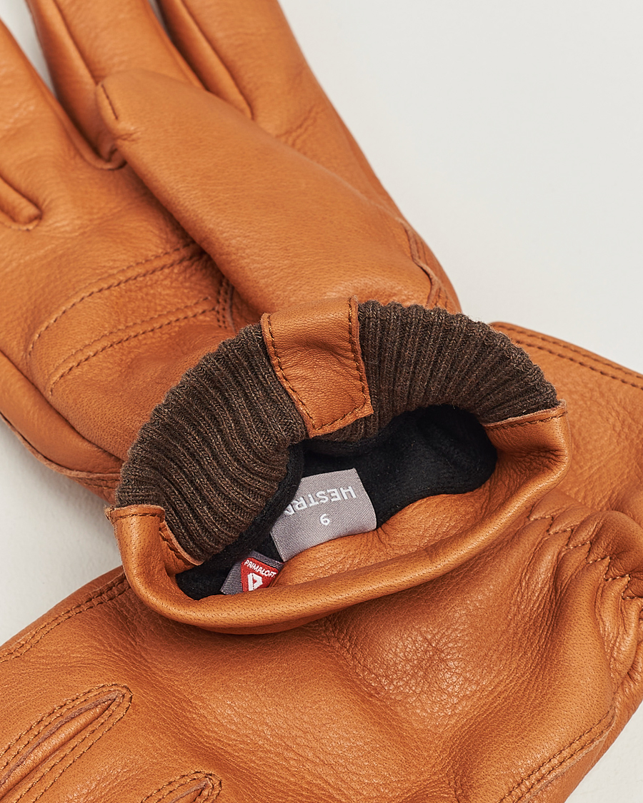 Mies | Hestra Kjetil Deerskin Rib Knitted Cuff Glove Cognac | Hestra | Kjetil Deerskin Rib Knitted Cuff Glove Cognac