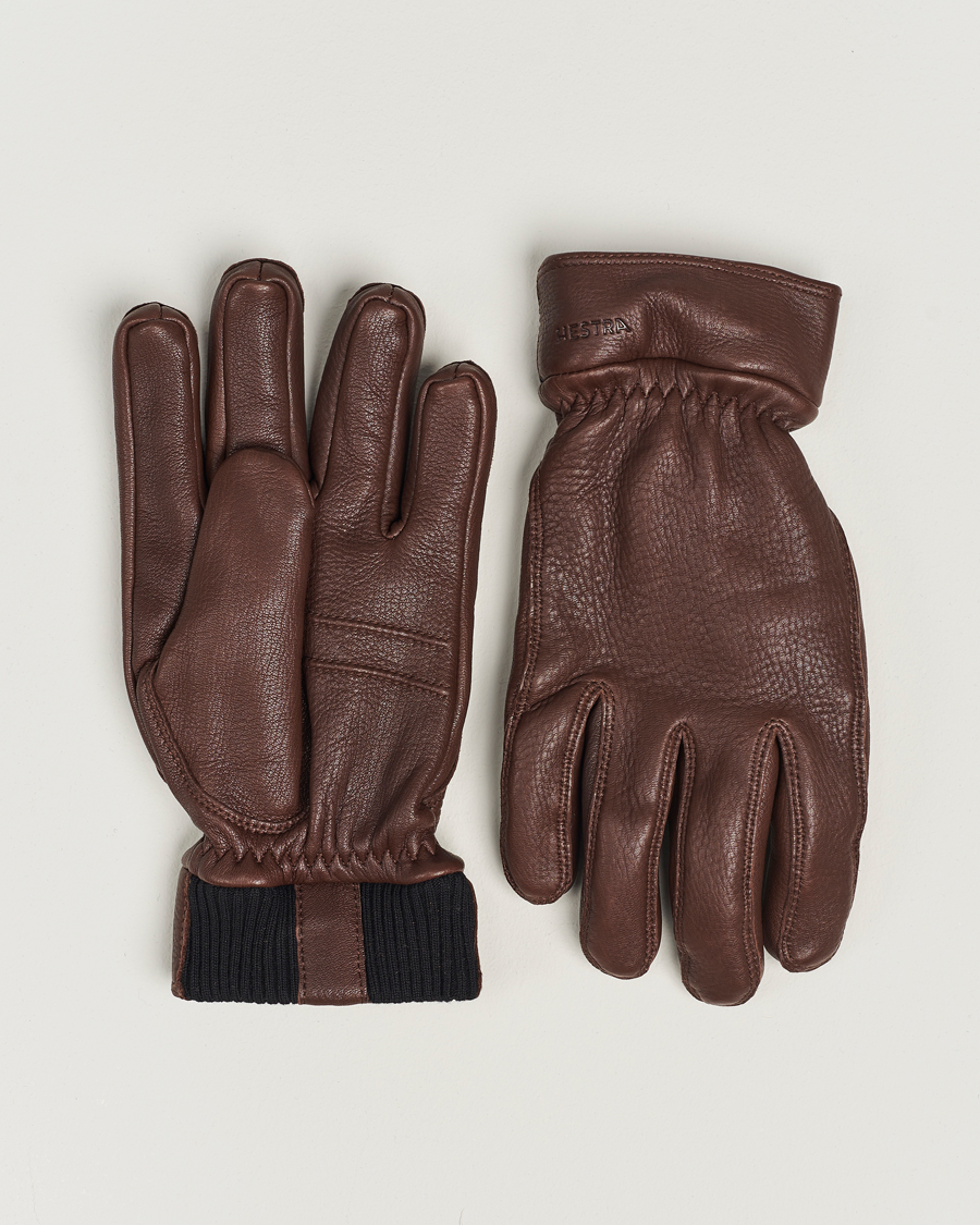 Mies | Hestra Kjetil Deerskin Rib Knitted Cuff Glove Chocolate | Hestra | Kjetil Deerskin Rib Knitted Cuff Glove Chocolate