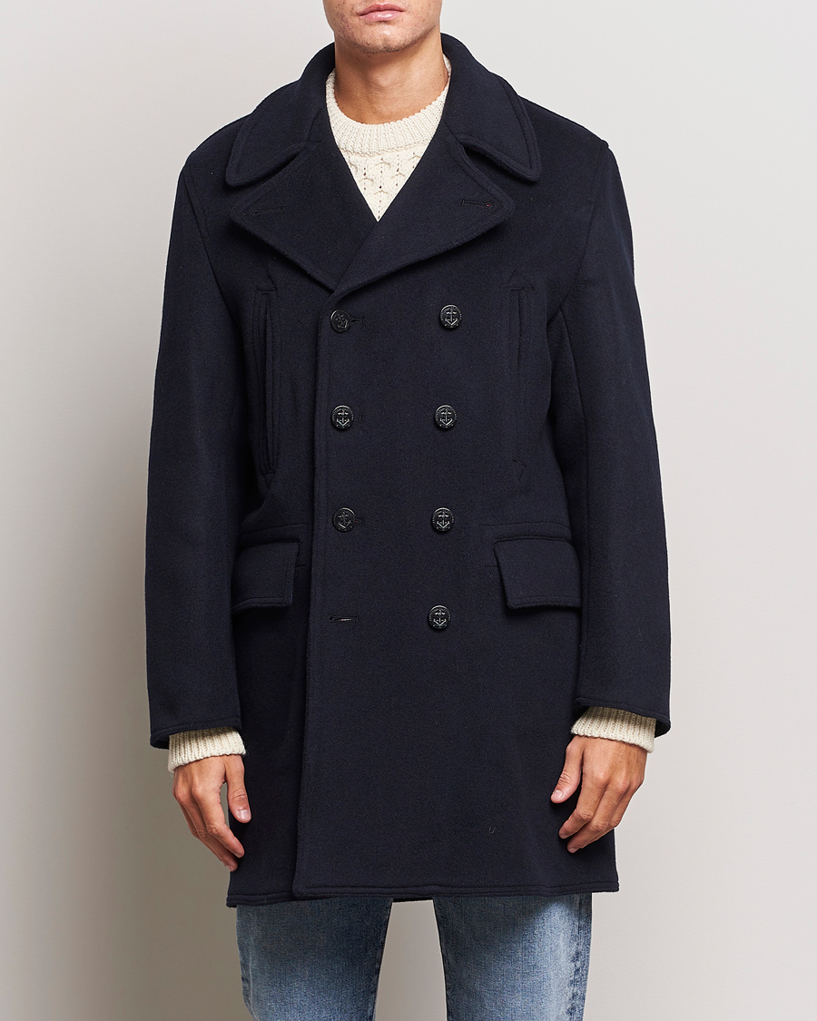 Mies | Takit | Gloverall | Churchill Long Reefer Peacoat Navy Royal