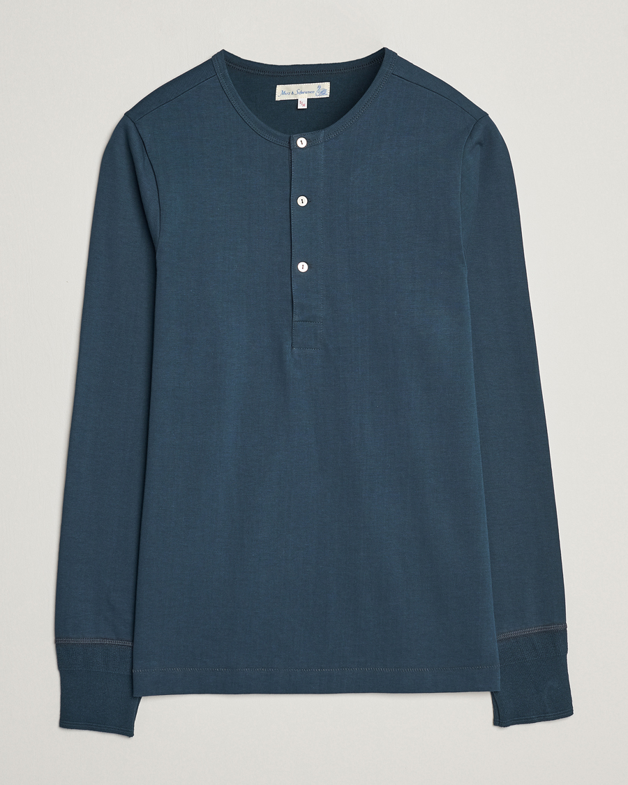 Mies | Puserot | Merz b. Schwanen | Classic Organic Cotton Henley Mineral Blue