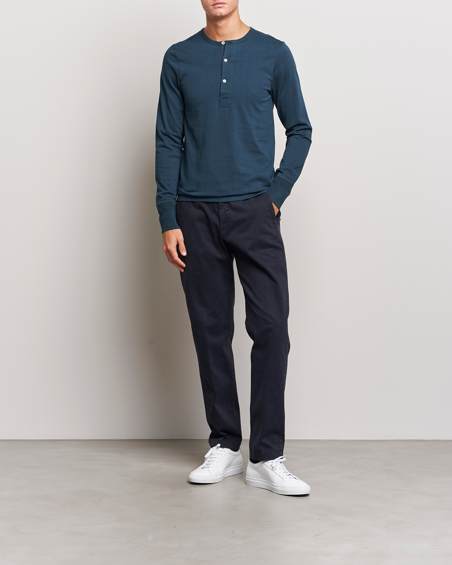 Mies | Puserot | Merz b. Schwanen | Classic Organic Cotton Henley Mineral Blue