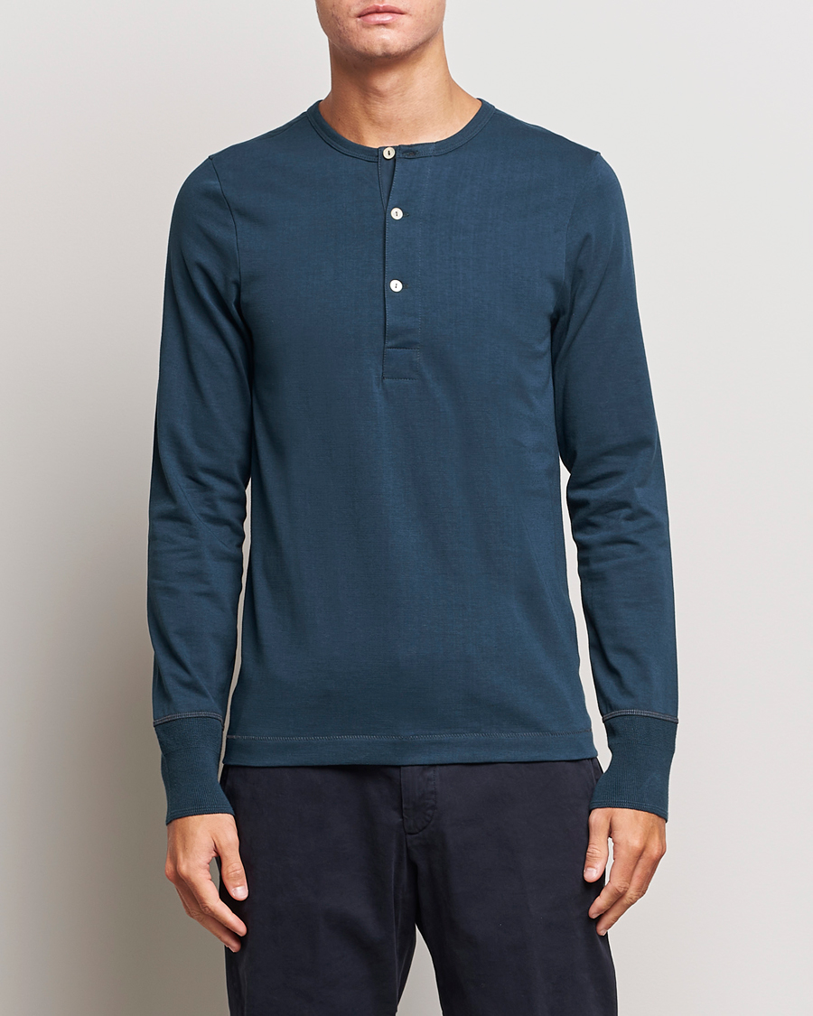 Mies | Puserot | Merz b. Schwanen | Classic Organic Cotton Henley Mineral Blue