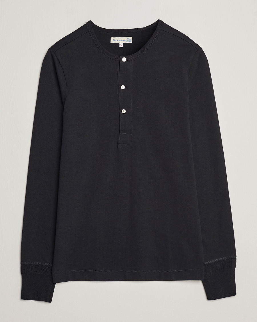 Mies | Puserot | Merz b. Schwanen | Classic Organic Cotton Henley Sweater Black