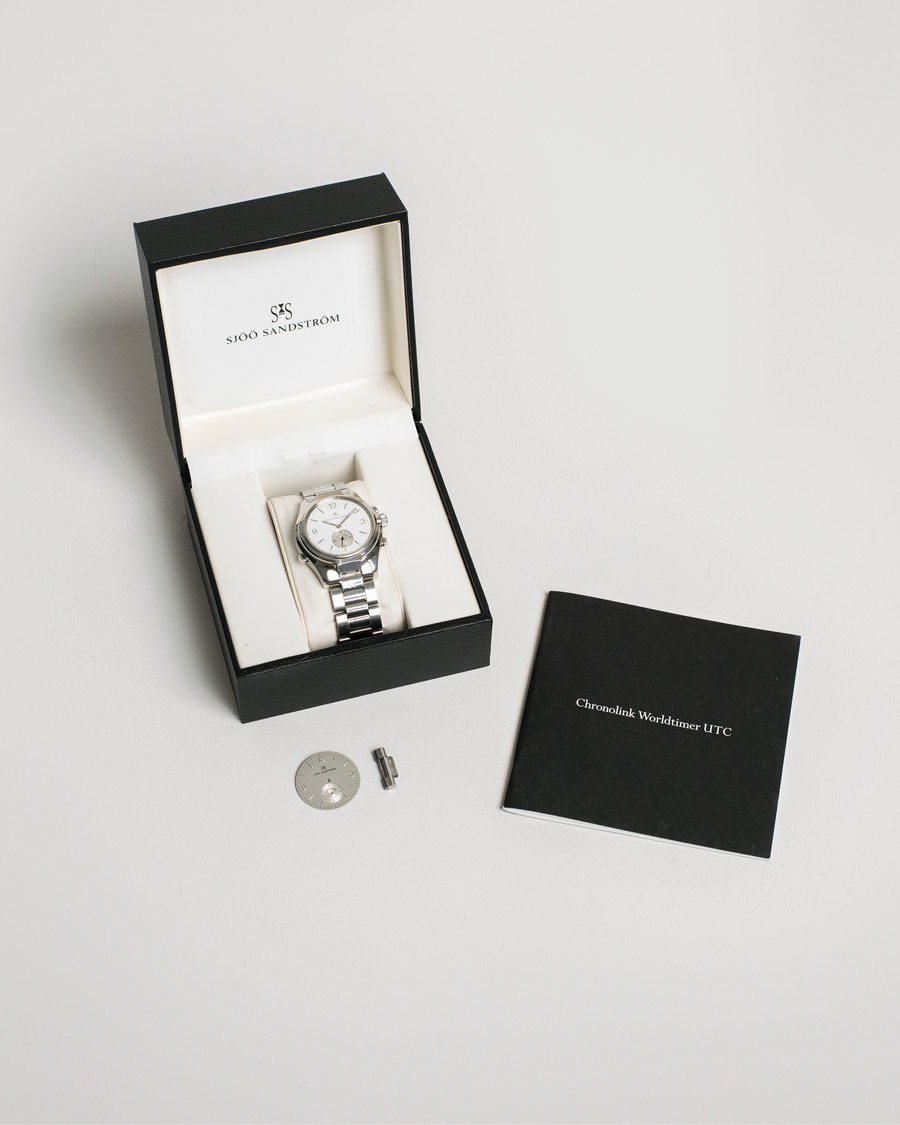 Mies | Sjöö Sandström Pre-Owned Chronolink Worldtimer WT 6202 Steel White | Sjöö Sandström Pre-Owned | Chronolink Worldtimer WT 6202 Steel White