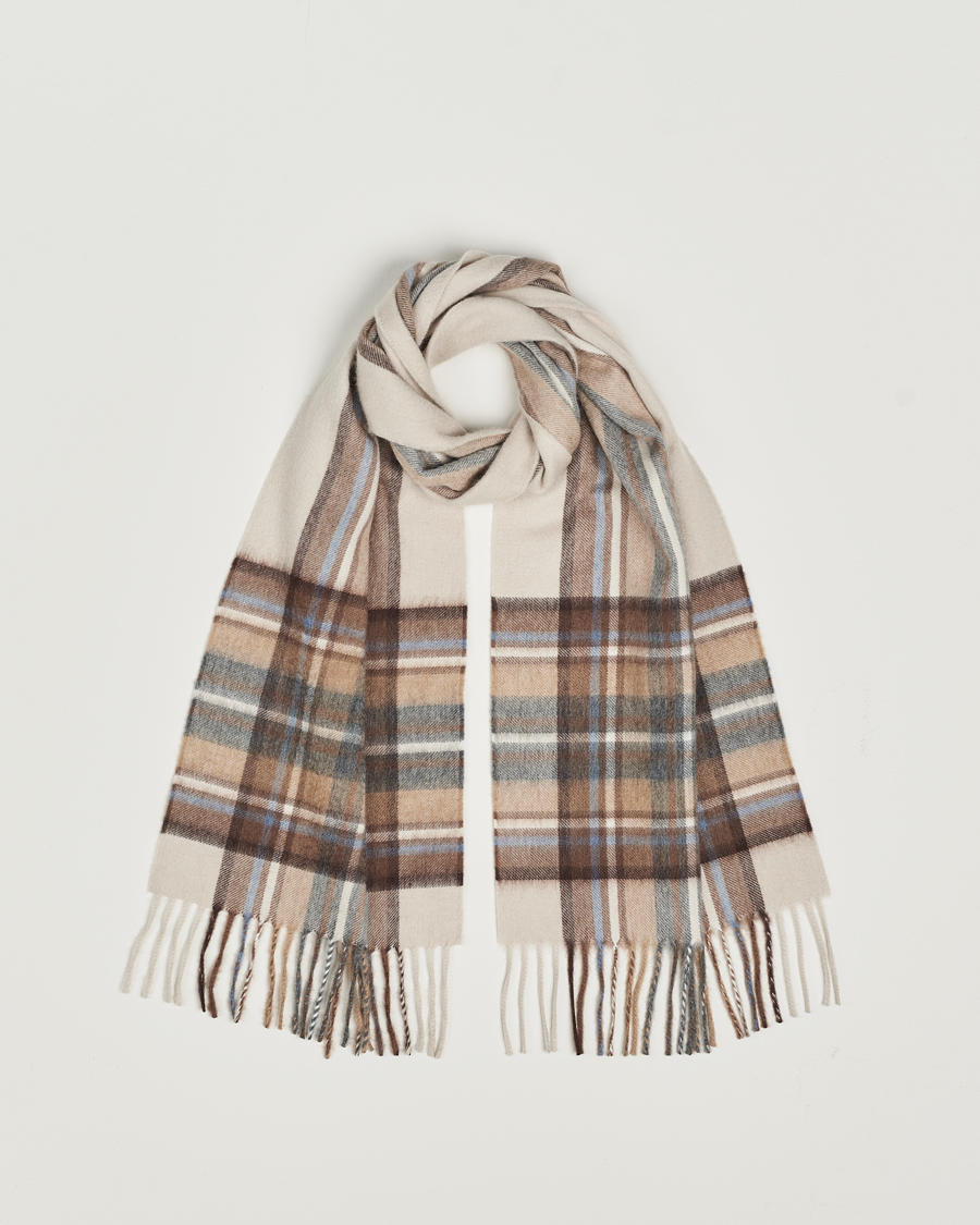 Mies | Begg & Co Striped/Checked Cashmere Scarf 30*160cm Natural Jean | Begg & Co | Striped/Checked Cashmere Scarf 30*160cm Natural Jean