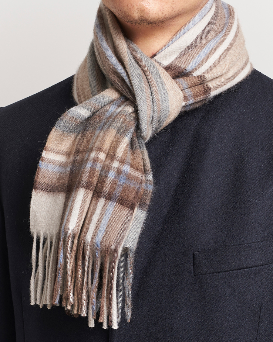 Mies | Kaulaliinat | Begg & Co | Striped/Checked Cashmere Scarf 30*160cm Natural Jean