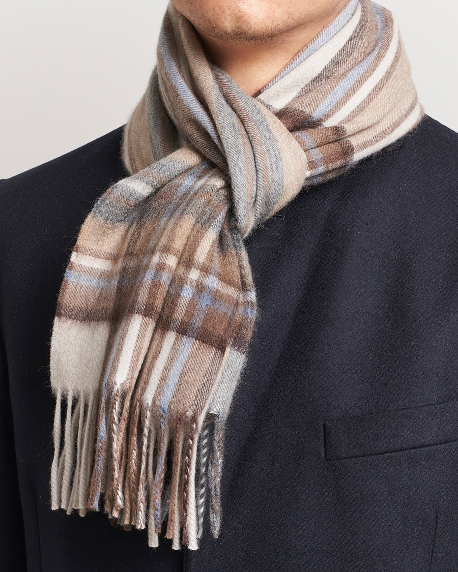 Mies | Begg & Co Striped/Checked Cashmere Scarf 30*160cm Natural Jean | Begg & Co | Striped/Checked Cashmere Scarf 30*160cm Natural Jean