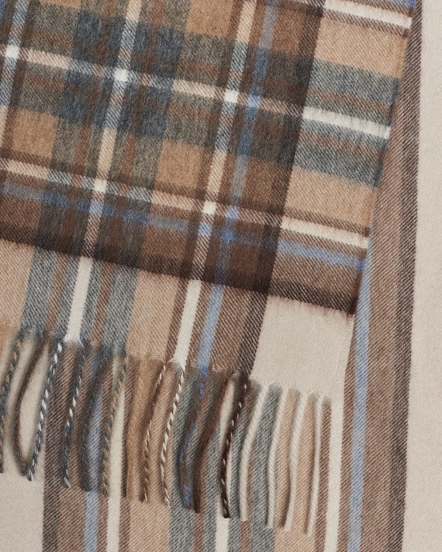 Mies | Begg & Co Striped/Checked Cashmere Scarf 30*160cm Natural Jean | Begg & Co | Striped/Checked Cashmere Scarf 30*160cm Natural Jean