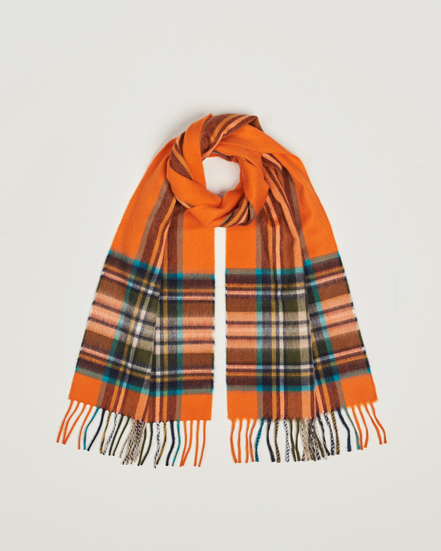 Mies | Begg & Co Striped/Checked Cashmere Scarf 30*160cm Orange | Begg & Co | Striped/Checked Cashmere Scarf 30*160cm Orange