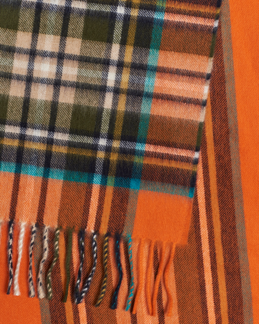 Mies | Begg & Co Striped/Checked Cashmere Scarf 30*160cm Orange | Begg & Co | Striped/Checked Cashmere Scarf 30*160cm Orange
