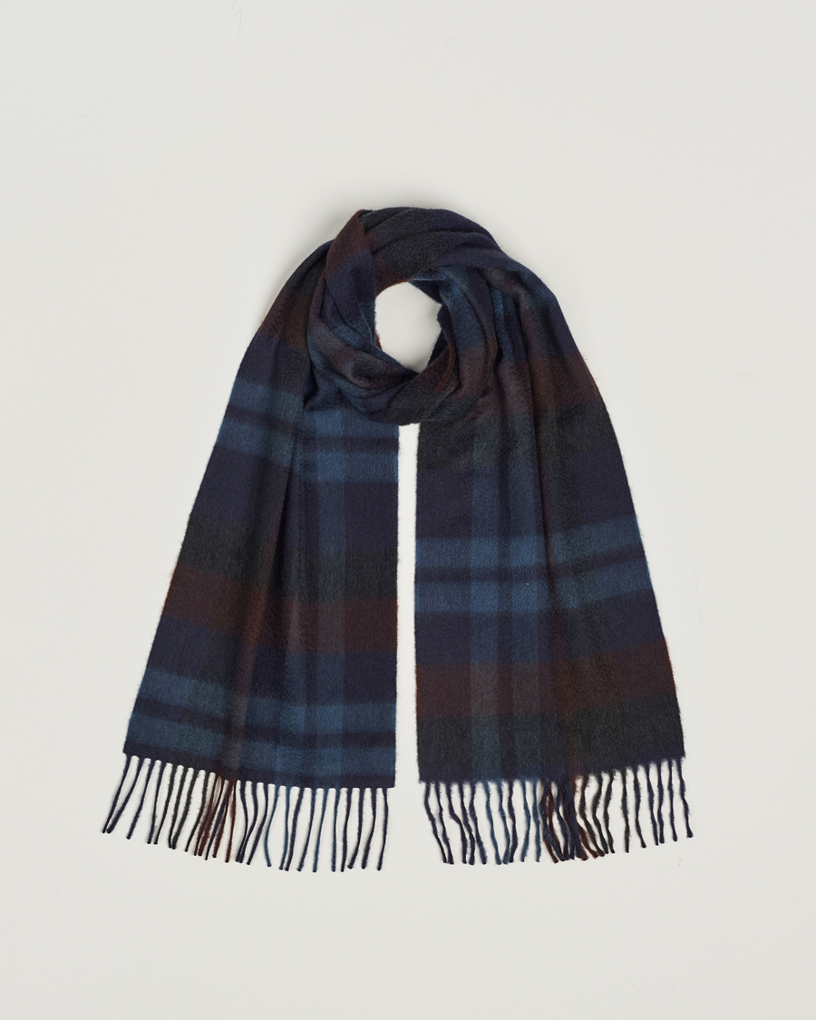 Mies | Begg & Co Checked Cashmere Scarf 30*160cm Navy Slate | Begg & Co | Checked Cashmere Scarf 30*160cm Navy Slate