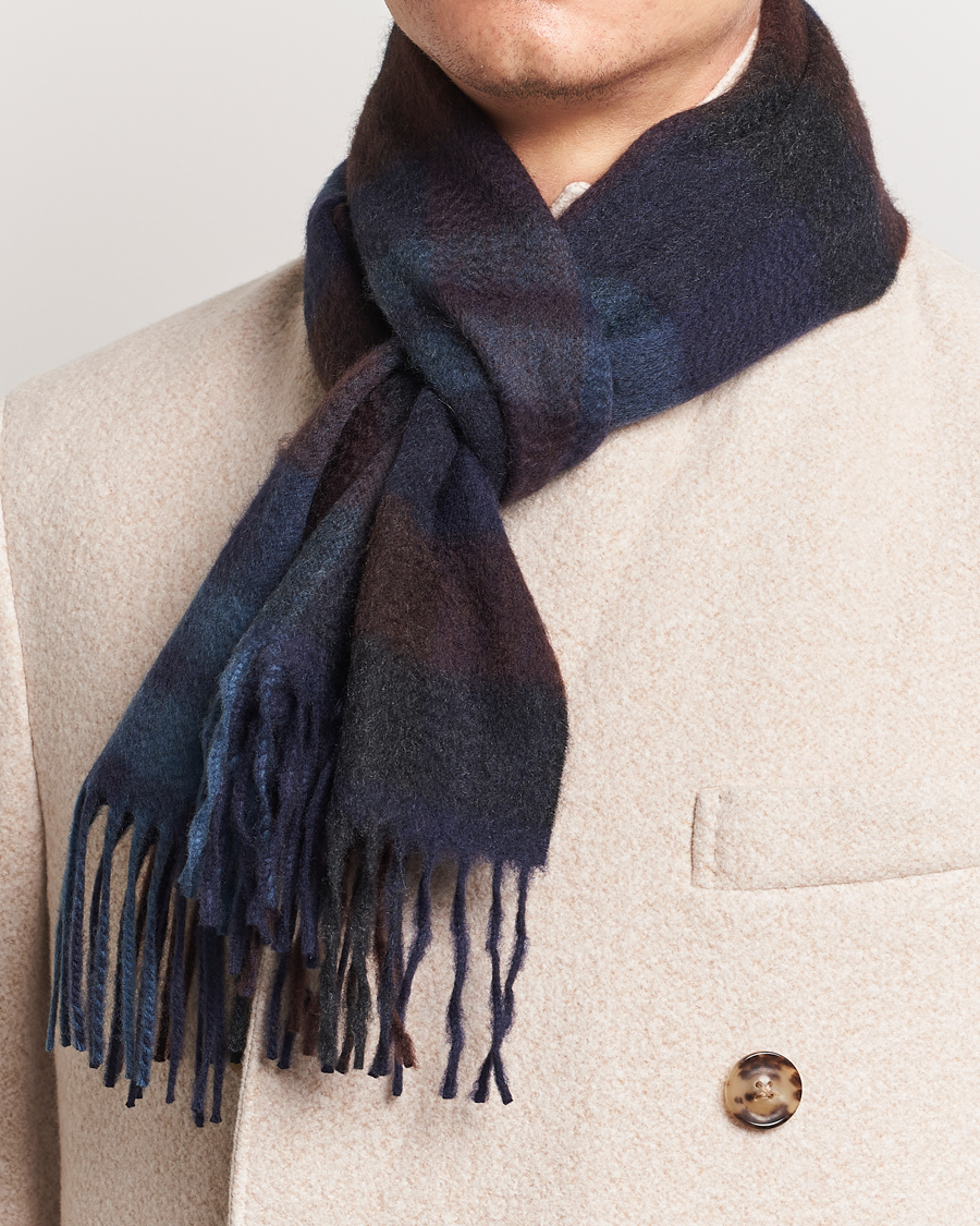 Mies |  | Begg & Co | Checked Cashmere Scarf 30*160cm Navy Slate