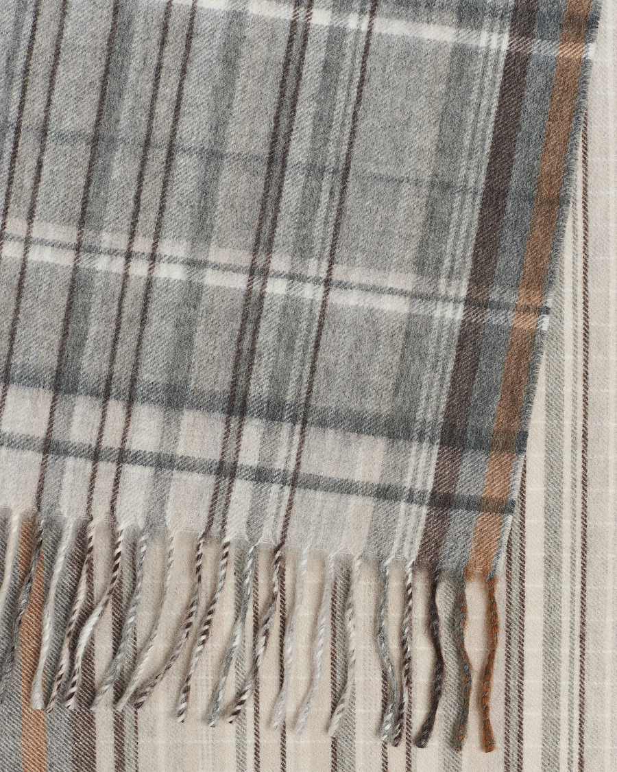 Mies | Begg & Co Striped/Checked Cashmere Scarf 36*183cm Natural Grey | Begg & Co | Striped/Checked Cashmere Scarf 36*183cm Natural Grey