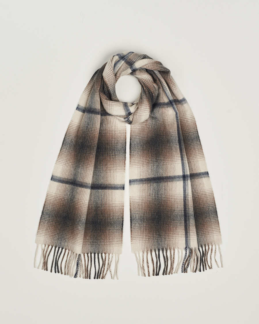 Mies | Begg & Co Wool/Cashmere Shadow Check Scarf 32*180cm Natural Grey | Begg & Co | Wool/Cashmere Shadow Check Scarf 32*180cm Natural Grey
