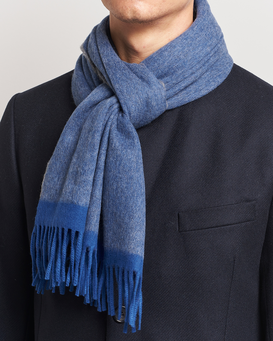 Mies |  | Begg & Co | Solid Board Wool/Cashmere Scarf Blue Grey