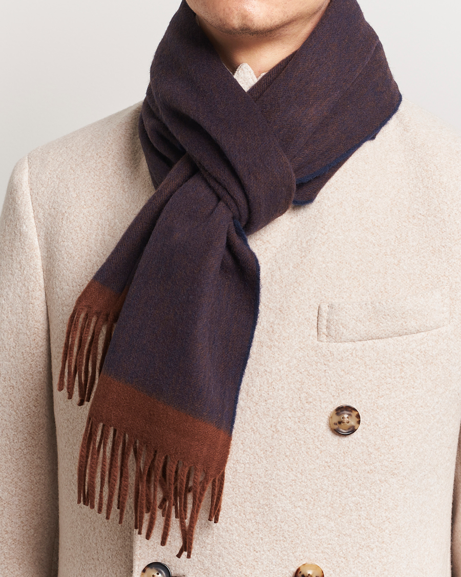 Mies |  | Begg & Co | Solid Board Wool/Cashmere Scarf Navy Chocolate