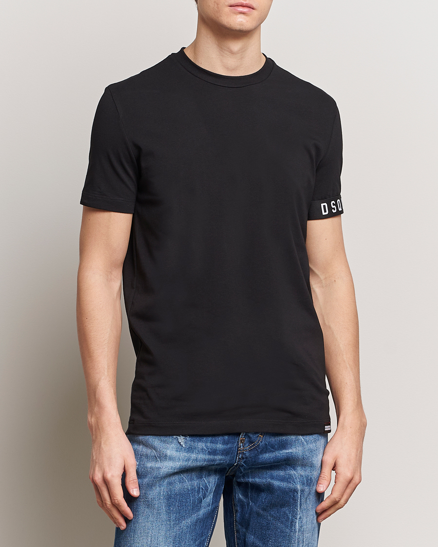 Herr | Luxury Brands | Dsquared2 | Taped Logo Crew Neck T-Shirt Black/White
