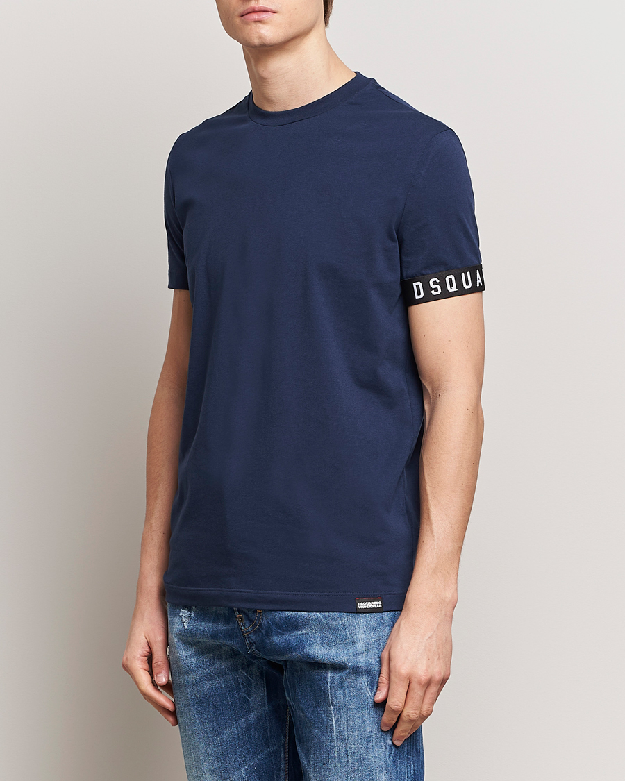 Mies |  | Dsquared2 | Taped Logo Crew Neck T-Shirt Navy/White