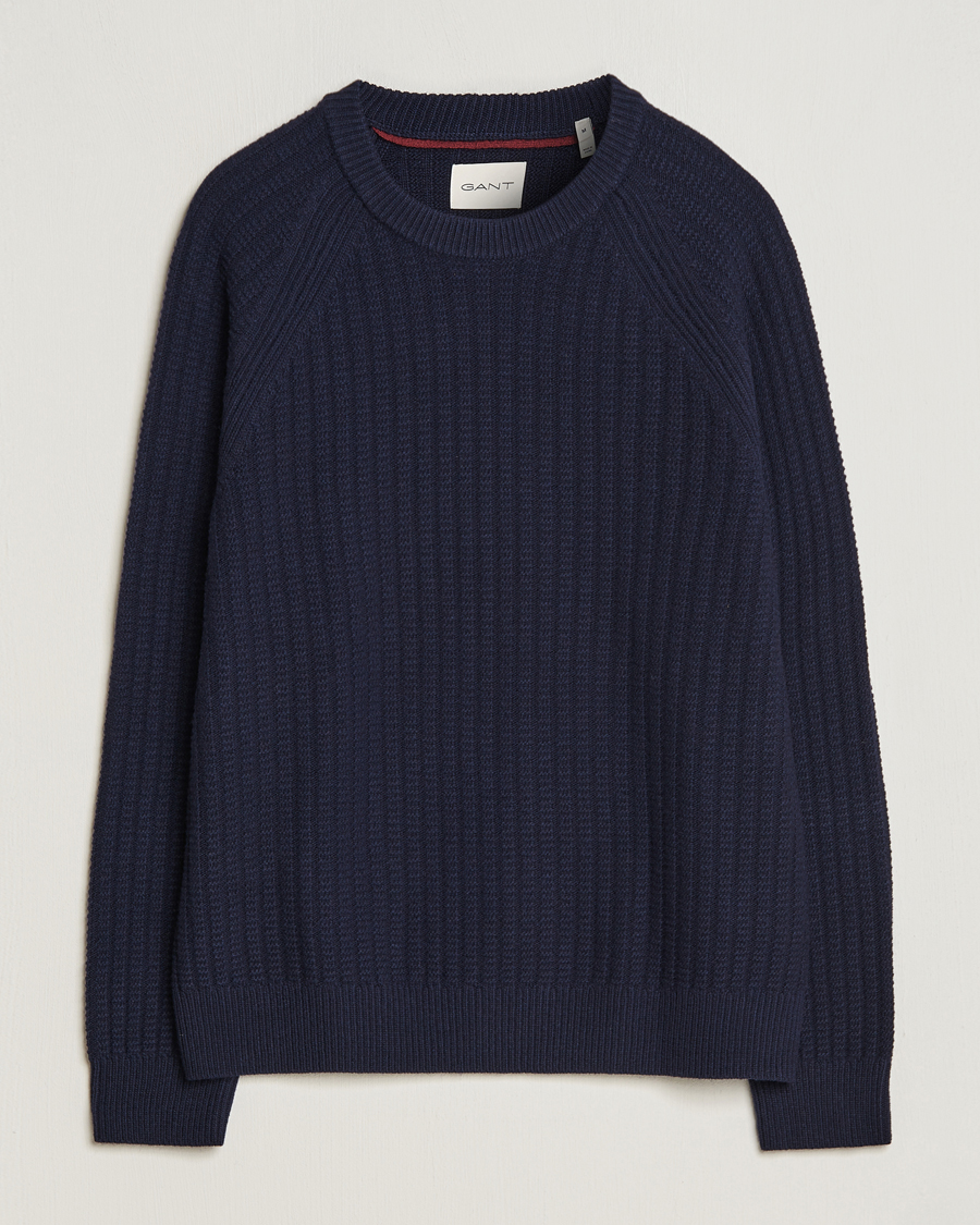Mies | Puserot | GANT | Textured Raglan Knitted Crew Neck Evening Blue
